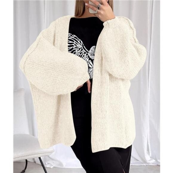 Womens Oversized Cardigan Sweaters White - Picture 6 of 6